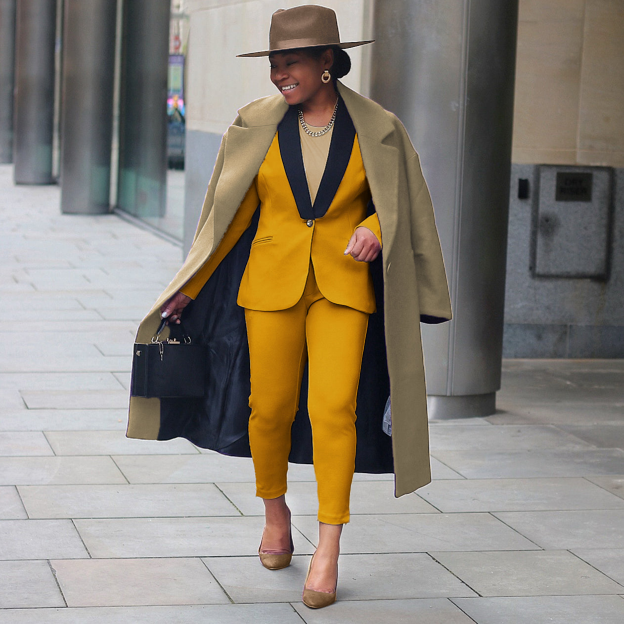 Mustard yellow 2024 suit womens