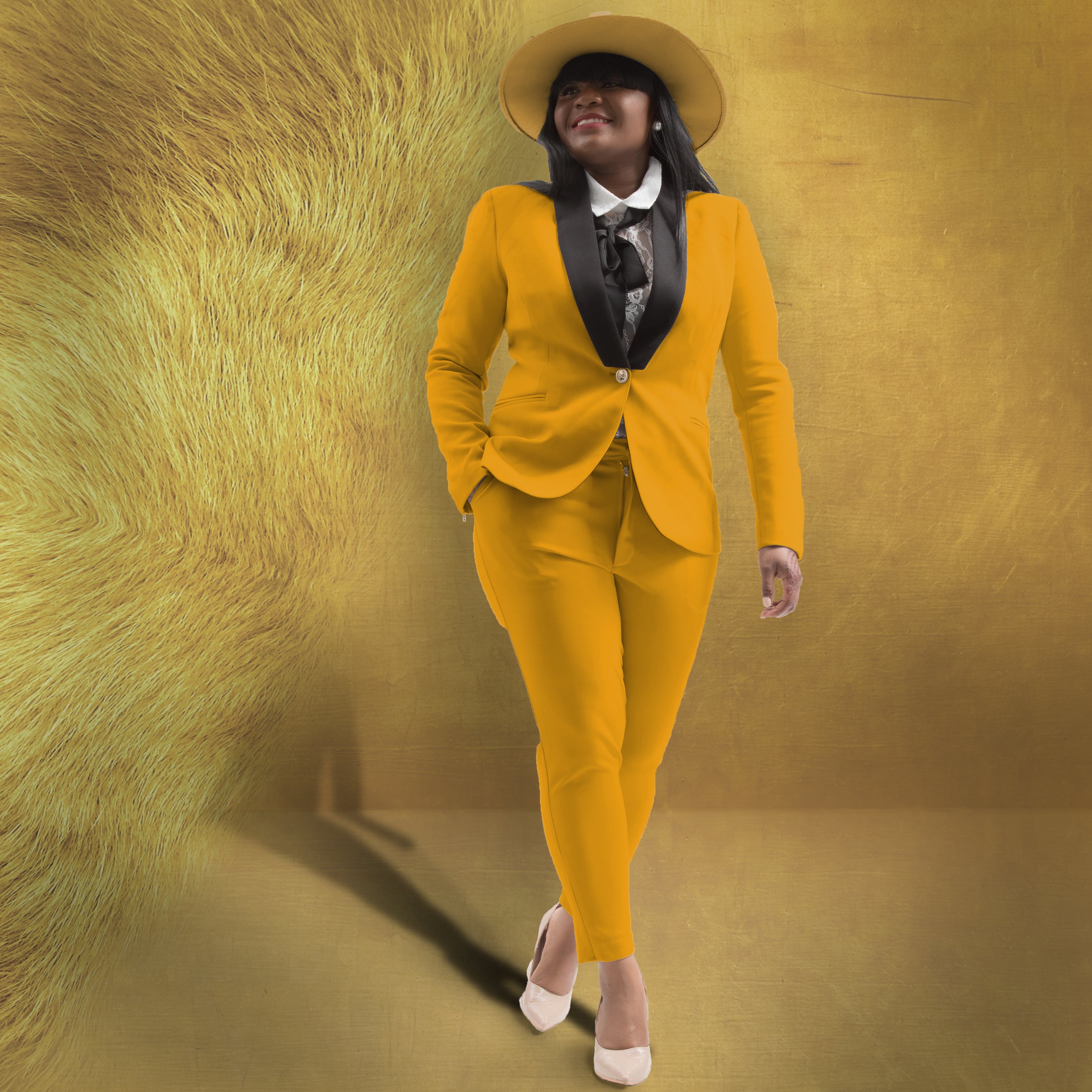 Mustard yellow outlet suit womens